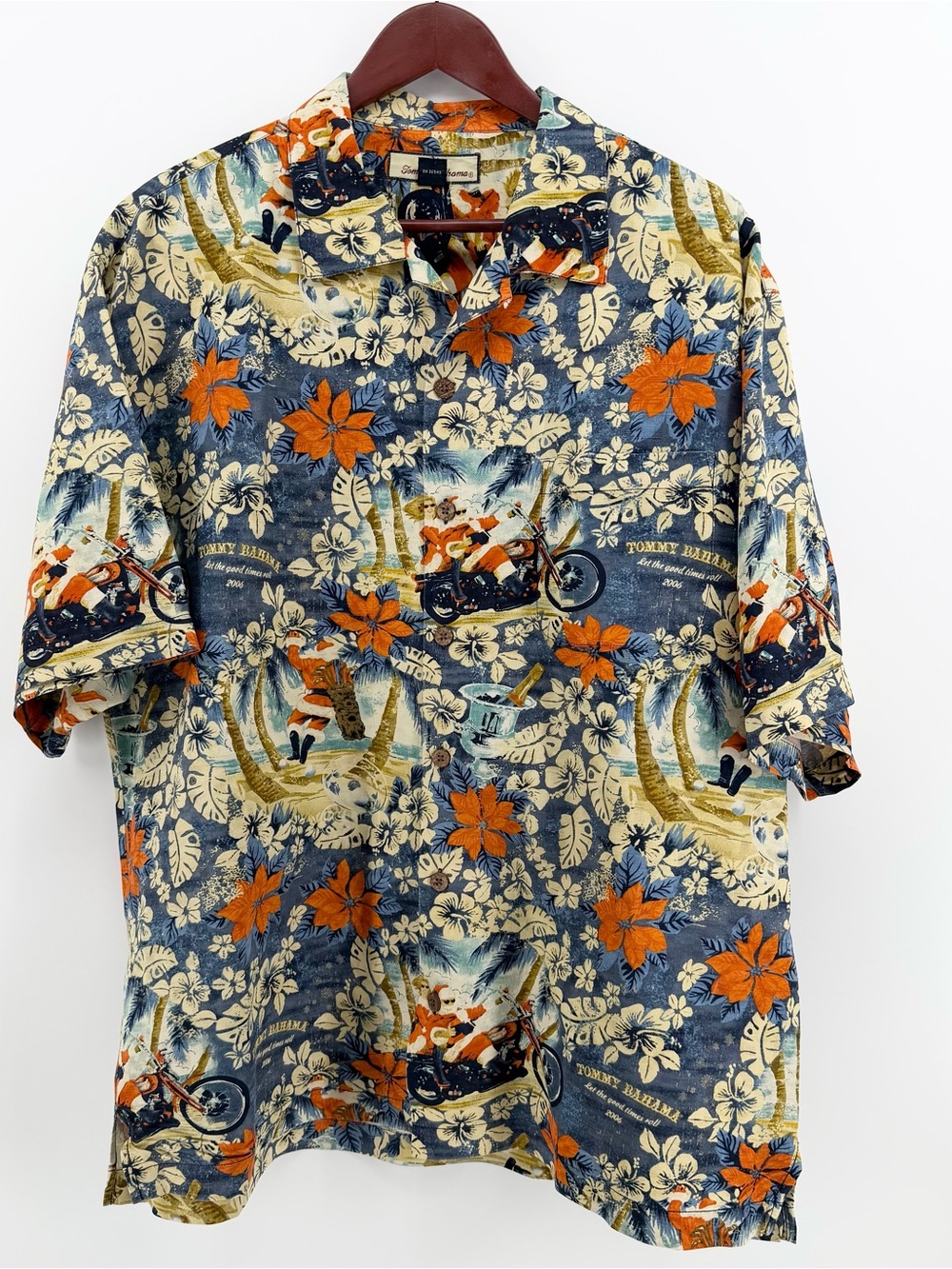 Tommy Bahama 2006‎ Let The Good Times Roll Silk Shirt XXL Christmas Motorcycle